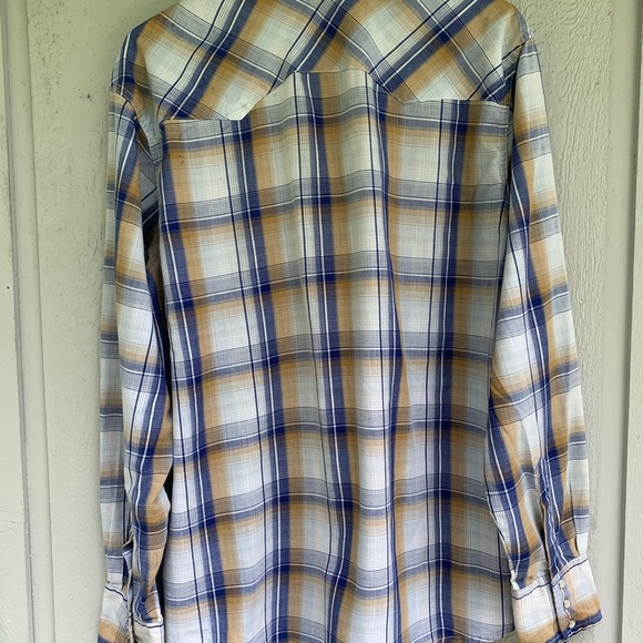 Wrangler Wrancher Pearl Snap Western Shirt Men’s Blue Plaid Size Large Cowboy - Picture 6 of 16